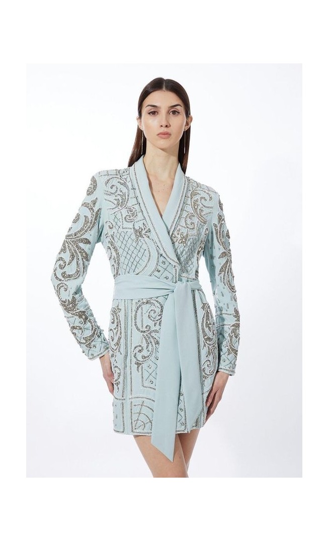 Crystal Embellished Woven Blazer Mini Dress
