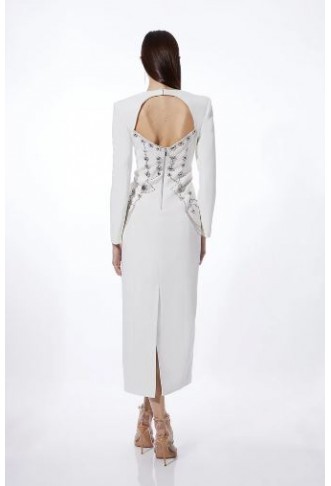Crystal Embellished Sleeved Woven Midi Dress