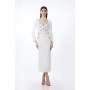 Crystal Embellished Sleeved Woven Midi Dress
