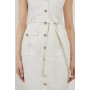 Petite Tailored Denim Cargo Pocket Belted Midi Shirt Dress