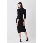 Structured Crepe Square Neck Split Front Midi Dress