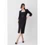 Structured Crepe Square Neck Split Front Midi Dress