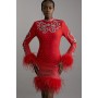 Feather Embellished Mini Dress Figure Form Bandage Knit