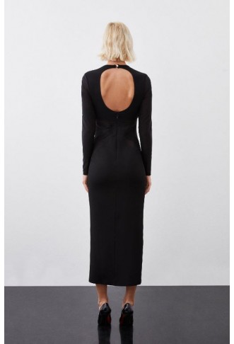 Ponte And Power Mesh Maxi Dress