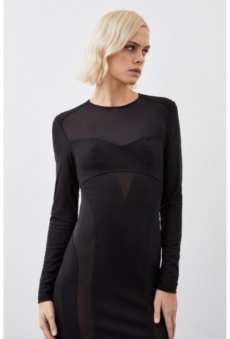 Ponte And Power Mesh Maxi Dress