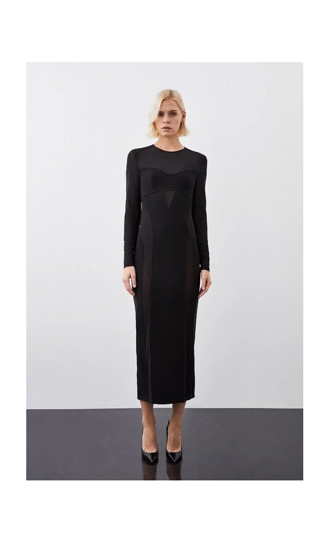 Ponte And Power Mesh Maxi Dress