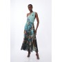 Black Tall Floral Chiffon A-Line Maxi Dress with One Shoulder