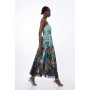 Black Tall Floral Chiffon A-Line Maxi Dress with One Shoulder