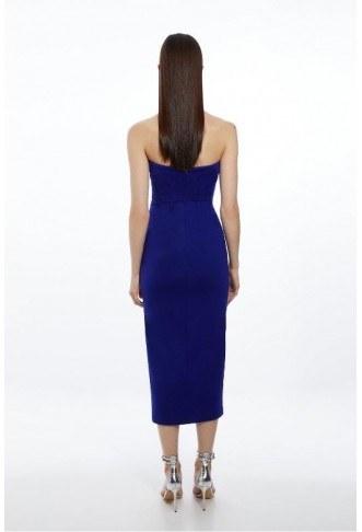Italian Structured Stretch Corset Seamed Bandeau Midi Tailored Dress