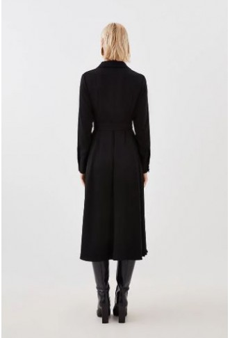 Soft Tailored Pleated Pocket Detail Midi Shirt Dress