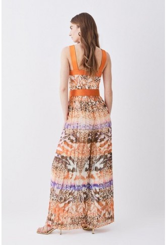 Top Stitch Mixed Animal Woven Jumpsuit
