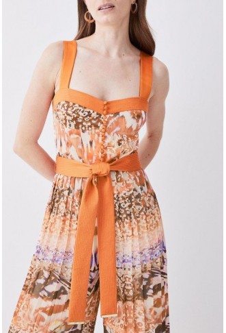 Top Stitch Mixed Animal Woven Jumpsuit