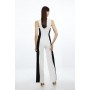 Compact Stretch Colour Block Panelled Tailored Wide Leg Jumpsuit