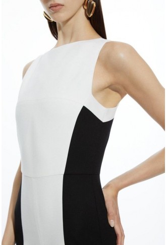 Compact Stretch Colour Block Panelled Tailored Wide Leg Jumpsuit