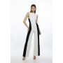 Compact Stretch Colour Block Panelled Tailored Wide Leg Jumpsuit