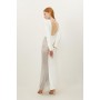 Viscose Woven Panelled Crystal Mesh Maxi Dress