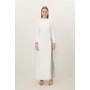 Viscose Woven Panelled Crystal Mesh Maxi Dress