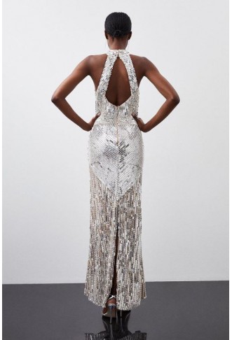 Pearl Embellished Open Back Maxi Dress