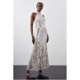 Pearl Embellished Open Back Maxi Dress
