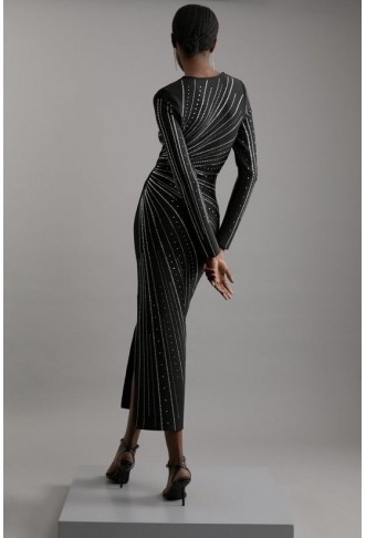 Figure Form Bandage Knit Embellished Maxi Dress