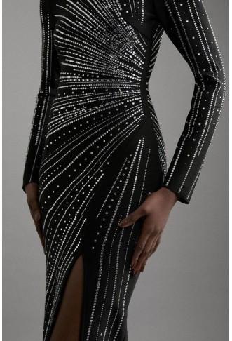 Figure Form Bandage Knit Embellished Maxi Dress