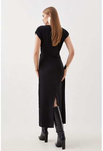 Soft Tailored Button Detail Sleeveless Midi Dress