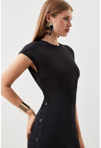 Soft Tailored Button Detail Sleeveless Midi Dress
