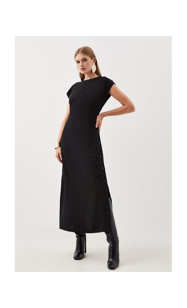 Soft Tailored Button Detail Sleeveless Midi Dress