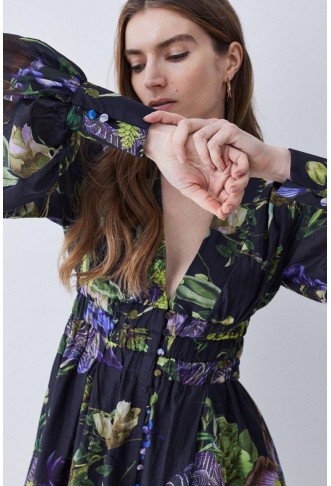 Silk Cotton Botanica Floral Woven Short Dress