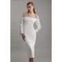 Petite Crystal Embellished Scalloped Bardot Tailored Midaxi Dress