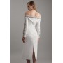Petite Crystal Embellished Scalloped Bardot Tailored Midaxi Dress