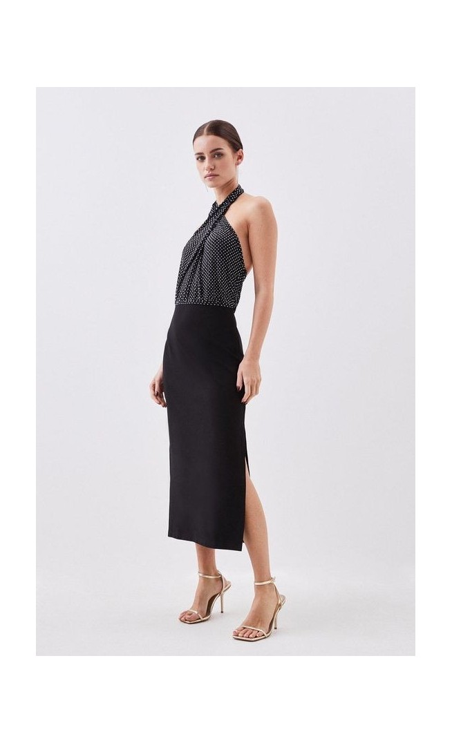 Petite Premium Embellished Diamante Midi Dress