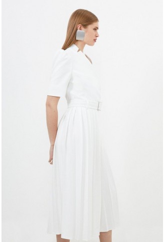 Structured Crepe Notch Neck Wrap Belted Forever Dress