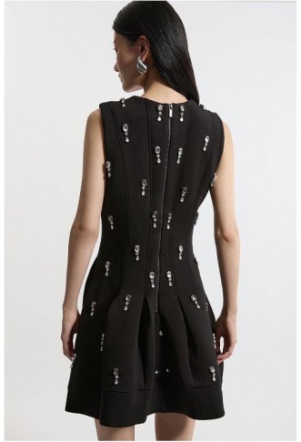Crystal Embellished Premium Scuba Jersey Mini Dress
