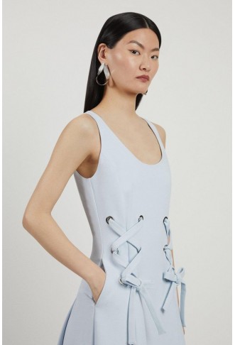 Compact Stretch Eyelet Detailed Ribbon Dress