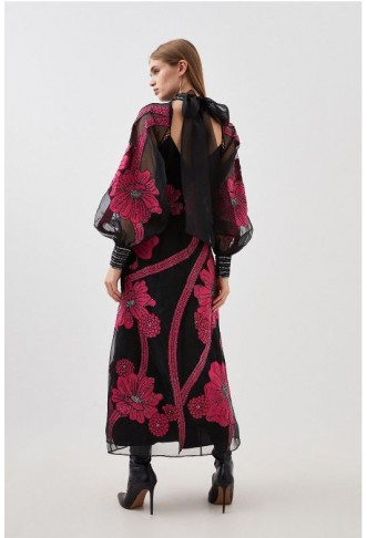 Tall Applique Organdie Floral Graphic Woven Maxi Dress