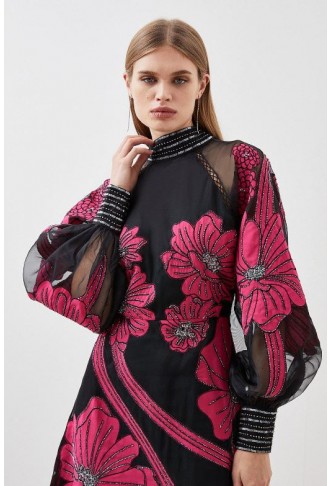 Tall Applique Organdie Floral Graphic Woven Maxi Dress