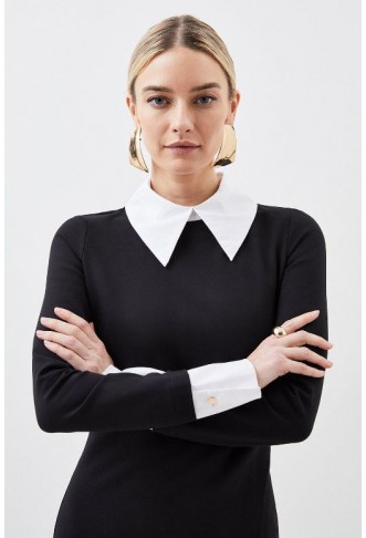 Petite Jersey Cotton Poplin Midi Collar Dress