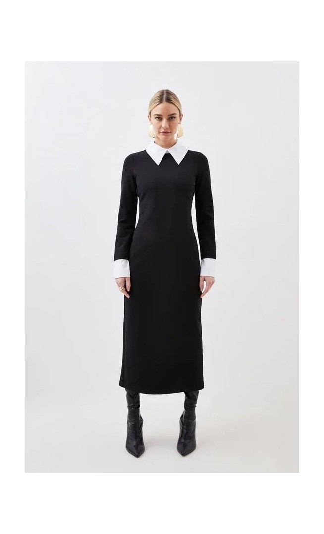 Petite Jersey Cotton Poplin Midi Collar Dress