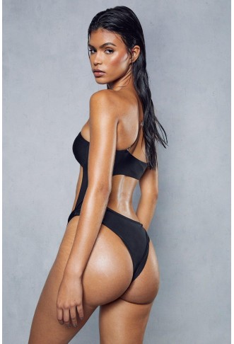 Asymmetric Cut Out One Shoulder Swimsuit