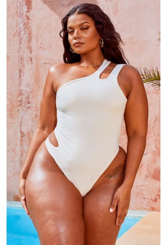Recycled Plus Nude Waffle Texture Cut Out Swimsuit