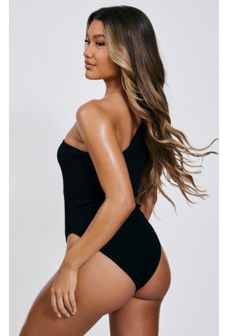 Black Crinkle One Shoulder Swimsuit