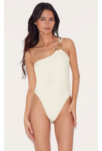 Sand Gold Trim Asymmetric Swimsuit
