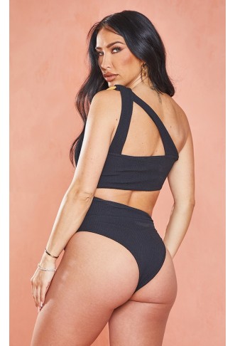 Maternity Black Crinkle Cut Out Ring Detail Swimsuit