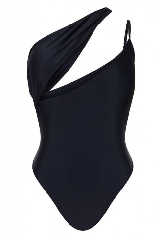 Black Asymmetric Double Strap Swimsuit
