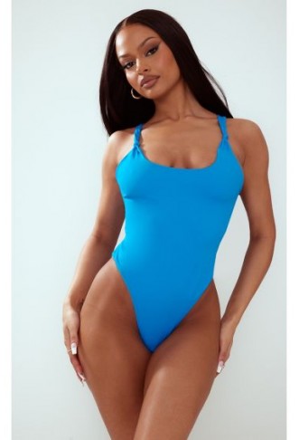 Cobalt Twist Detail High Leg Swimsuit