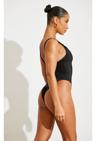 Black Twist Detail High Leg Swimsuit