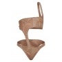 Cream Contrast Textured Rib Asymmetric Cut Out Swimsuit
