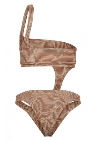 Cream Contrast Textured Rib Asymmetric Cut Out Swimsuit