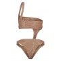 Cream Contrast Textured Rib Asymmetric Cut Out Swimsuit